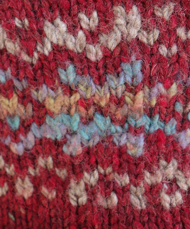 Colour work close up using commercial and handspun yarn