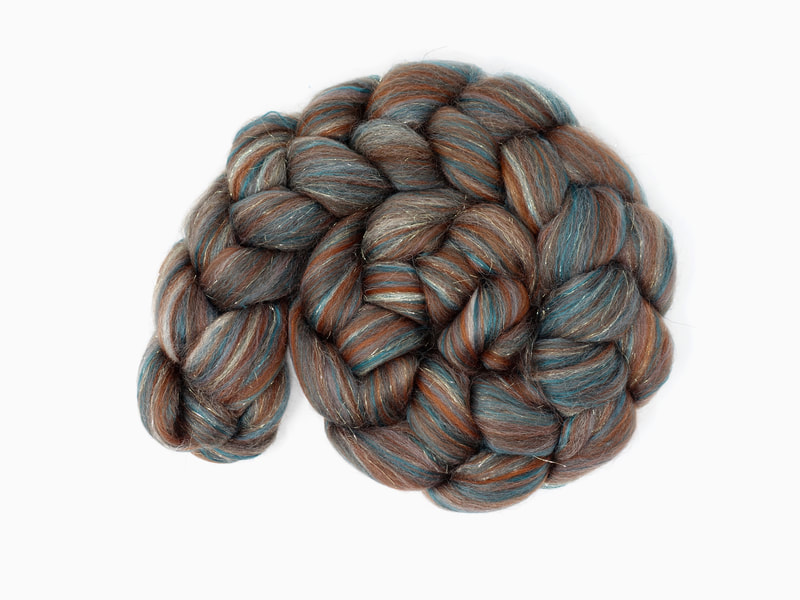 Brown and Green Sparkly Spinning Fiber