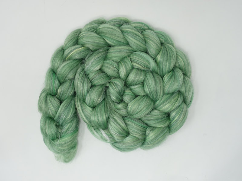 Shiny Pale Green Fibre with white streaks
