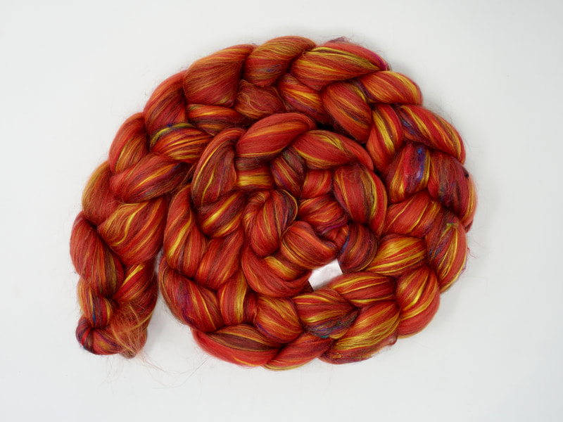 Bright Orange Red fibre with streaks of golden yellow