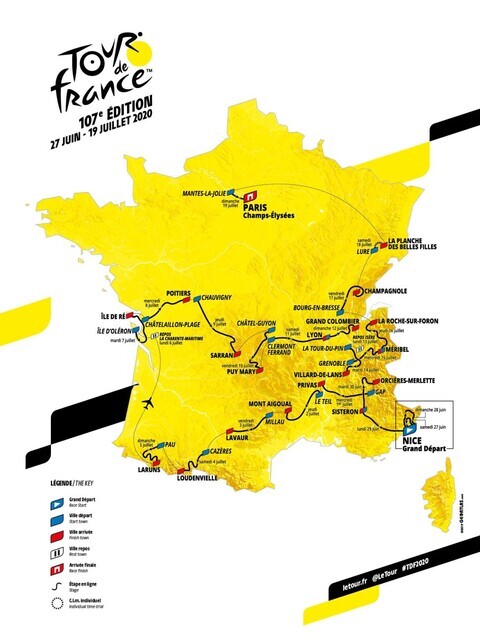 (Basically this is a very yellow map of France with lots of wiggly line which you can attempt to use to work out the race is running if you're psychic. Basically imagine a cat being let loose with a ball of yarn on a map of France and you've got as much idea as the rest of us. Paris is the furthest north we venture this year, so come August when they run the race for real it's going to be scorchio)